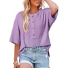 Dokotoo Womens Waffle Knit Tops 3/4 Sleeve Oversized Patchwork Blouses(Purple)