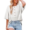 Dokotoo Womens Waffle Knit Tops 3/4 Sleeve Oversized Patchwork Blouses(White)