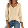 Dokotoo Women’s Wool Blend Crew Neck Casual Fall Sweaters Knit Tops(Apricot)
