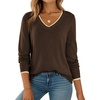 Dokotoo Women’s Wool Blend Crew Neck Casual Fall Sweaters Knit Tops(Brown)