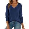 Dokotoo Women’s Wool Blend Crew Neck Casual Fall Sweaters Knit Tops(Navy Blue)