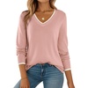 Dokotoo Women’s Wool Blend Crew Neck Casual Fall Sweaters Knit Tops(Pink)