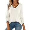 Dokotoo Women’s Wool Blend Crew Neck Casual Fall Sweaters Knit Tops(White)