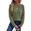 Dokotoo Womes Sweaters Solid Button Long Sleeve Knit Pullover Tops(Green)