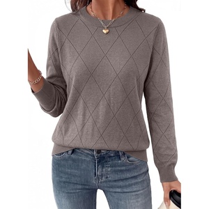 Dokotoo Sweaters for Women Long Sleeve Crewneck Diamond Hollow Out Lightweight Pullover Sweater Tops Fall Outfits(Coffee)