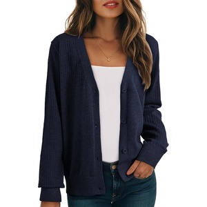 Dokotoo Womens Cardigan Wool Blend Casual Knit Hollow Out Sweaters Tops(Blue)