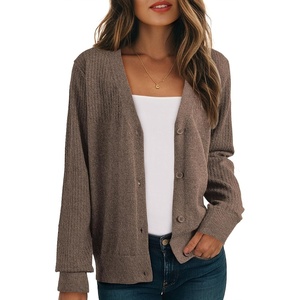 Dokotoo Womens Cardigan Wool Blend Casual Knit Hollow Out Sweaters Tops(Coffee)