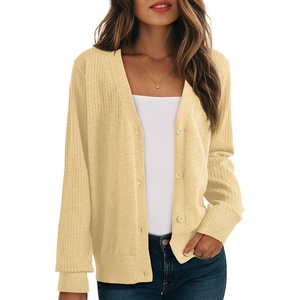 Dokotoo Womens Cardigan Wool Blend Casual Knit Hollow Out Sweaters Tops(Yellow Cream)