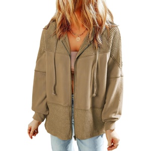 Dokotoo Womens Waffle Knit Hoodies Zip Up Drawstring Oversized Jackets(Camel)