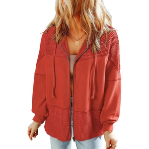 Dokotoo Womens Waffle Knit Hoodies Zip Up Drawstring Oversized Jackets(Gold Flame)