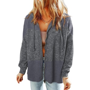 Dokotoo Womens Waffle Knit Hoodies Zip Up Drawstring Oversized Jackets(Gray)