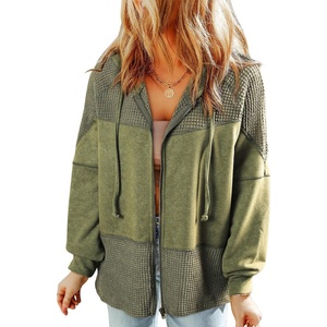 Dokotoo Womens Waffle Knit Hoodies Zip Up Drawstring Oversized Jackets(Green)