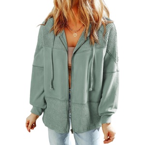 Dokotoo Womens Waffle Knit Hoodies Zip Up Drawstring Oversized Jackets(Laurel Green)