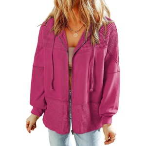 Dokotoo Womens Waffle Knit Hoodies Zip Up Drawstring Oversized Jackets(Rose Red)