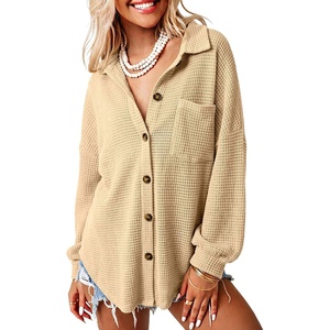 Dokotoo Womens Waffle Knit Shacket Jacket Casual Button Down Shirts Tops(Apricot)