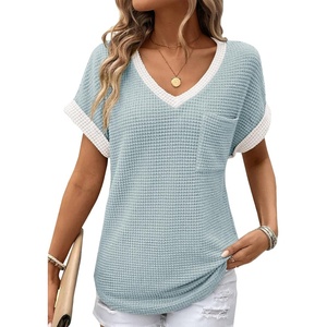 Dokotoo Womens Waffle Knit Tops 2026 Summer Shirts Womens Blouses Basic Tee(Aruba Blue)