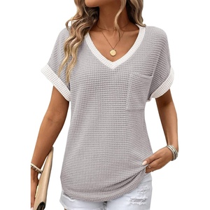 Dokotoo Womens Waffle Knit Tops 2026 Summer Shirts Womens Blouses Basic Tee(Light Grey)
