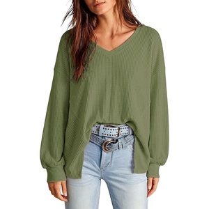 Dokotoo Womens Waffle Knit Tops Trendy Fashion 2026 Oversized T Shirts(Light Green)