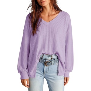 Dokotoo Womens Waffle Knit Tops Trendy Fashion 2026 Oversized T Shirts(Purple)