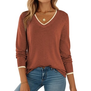 Dokotoo Women’s Wool Blend Crew Neck Casual Fall Sweaters Knit Tops(Dark Red)