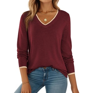 Dokotoo Women’s Wool Blend Crew Neck Casual Fall Sweaters Knit Tops(Red)