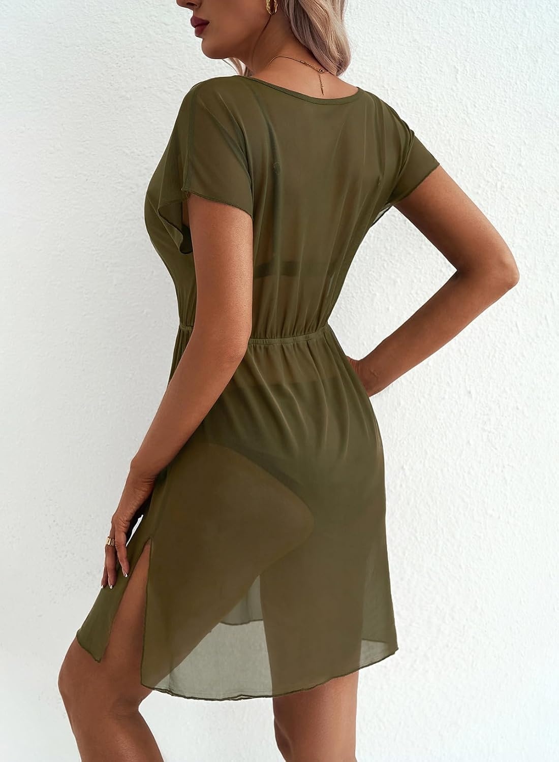 image:imageDokoto Womens V Neck Sheer Mesh Beach Bathing Suit Cover Up Bikini DressA Green