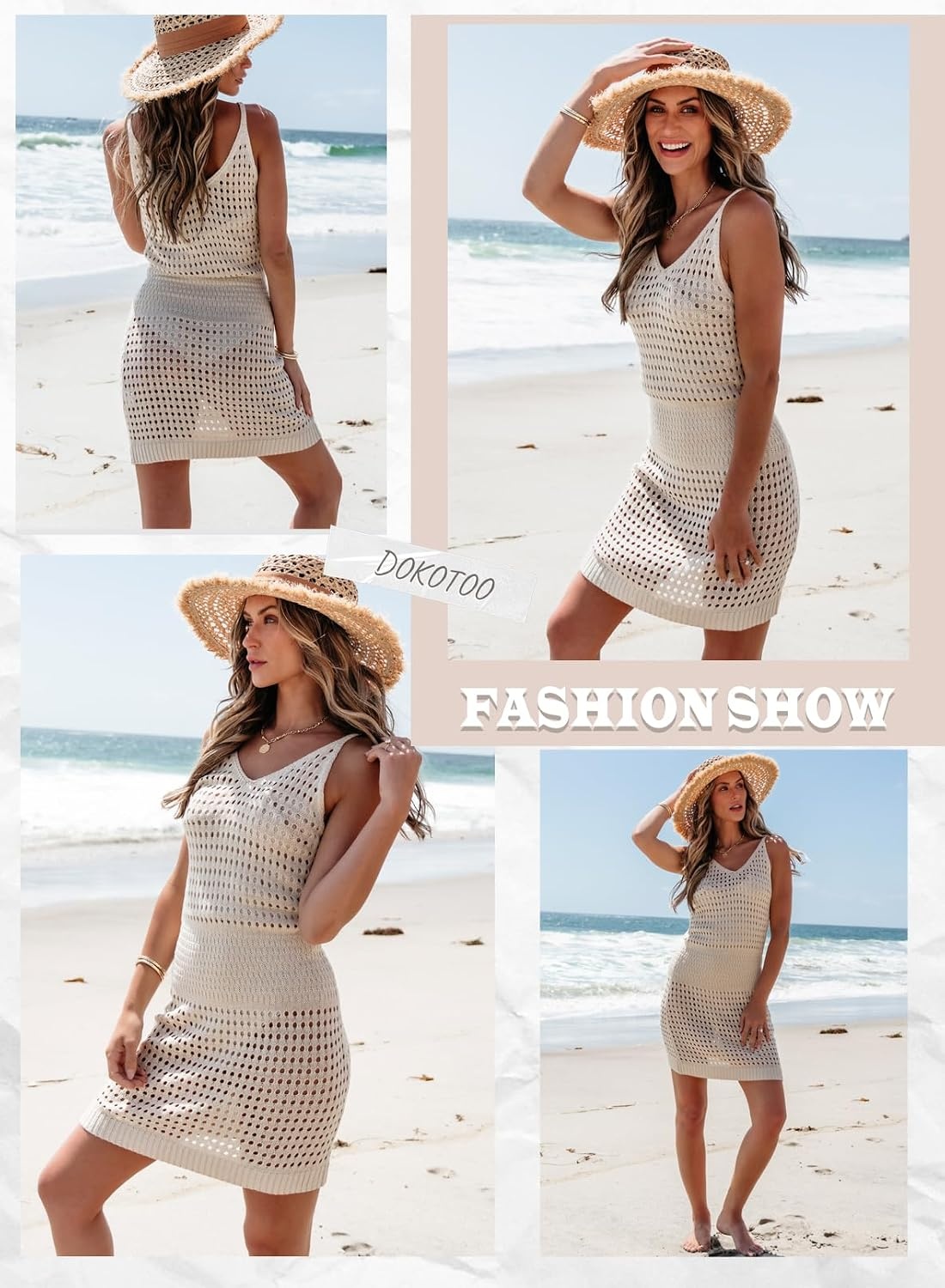 image:imageDokotoo Beach Cover Ups for Women 2026 Crochet Knit Coverup DressApricot