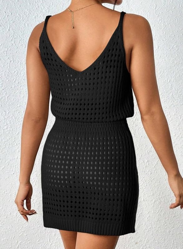 image:imageDokotoo Beach Cover Ups for Women 2026 Crochet Knit Coverup DressBlack