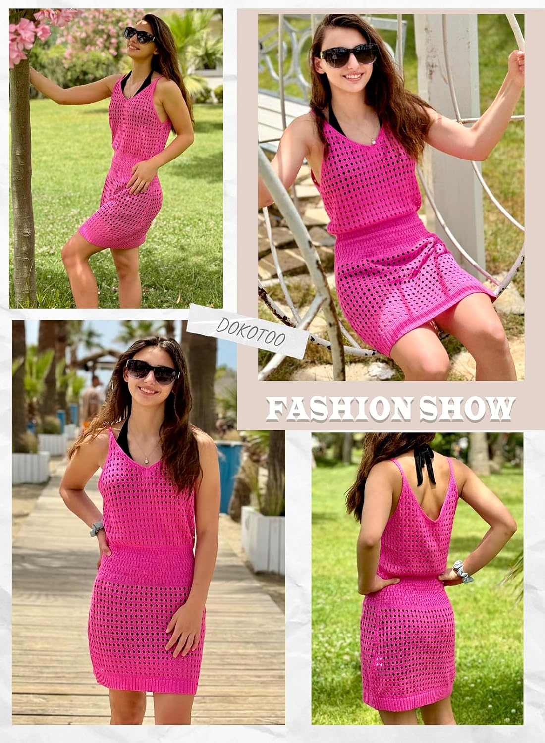 image:imageDokotoo Beach Cover Ups for Women 2026 Crochet Knit Coverup DressPink