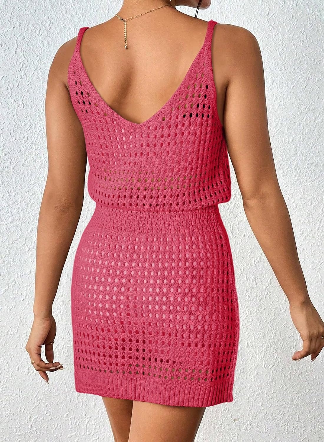 image:imageDokotoo Beach Cover Ups for Women 2026 Crochet Knit Coverup DressRose Red