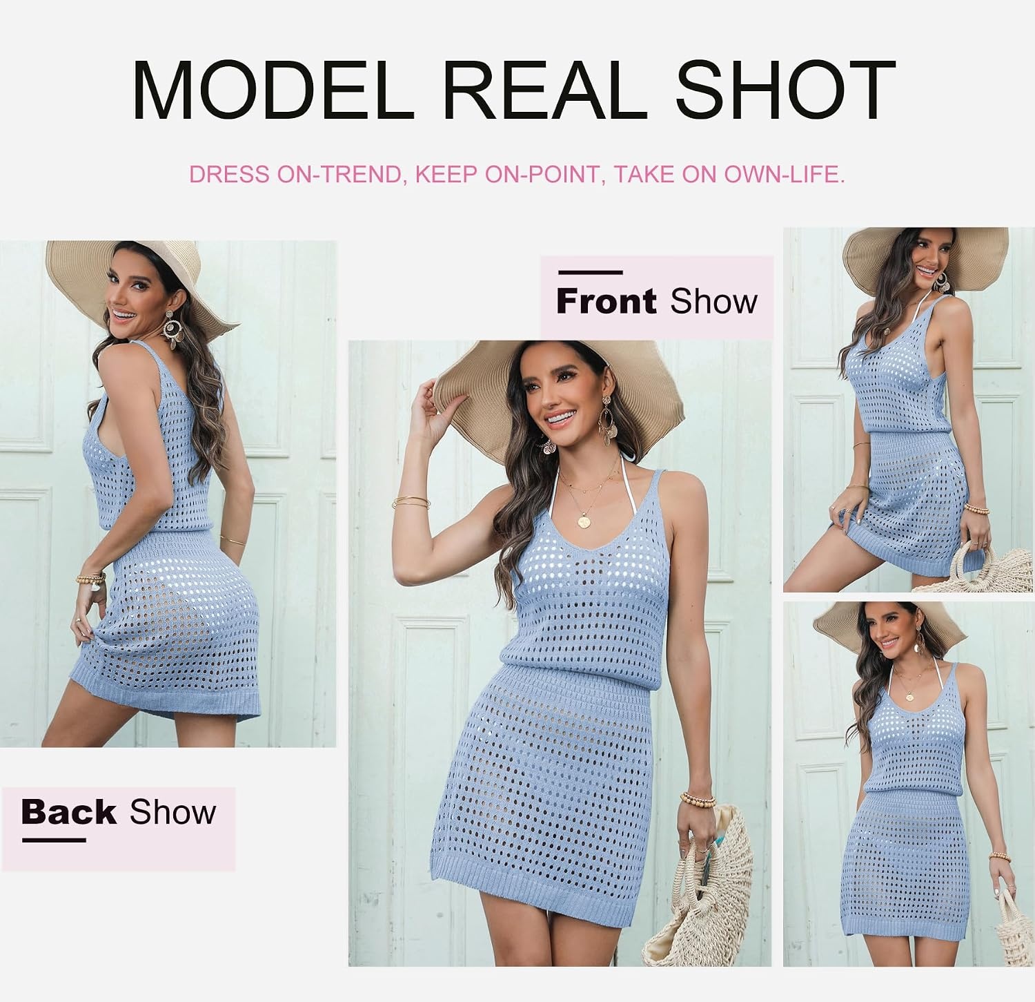 image:imageDokotoo Beach Cover Ups for Women 2026 Crochet Knit Coverup DressSky Blue