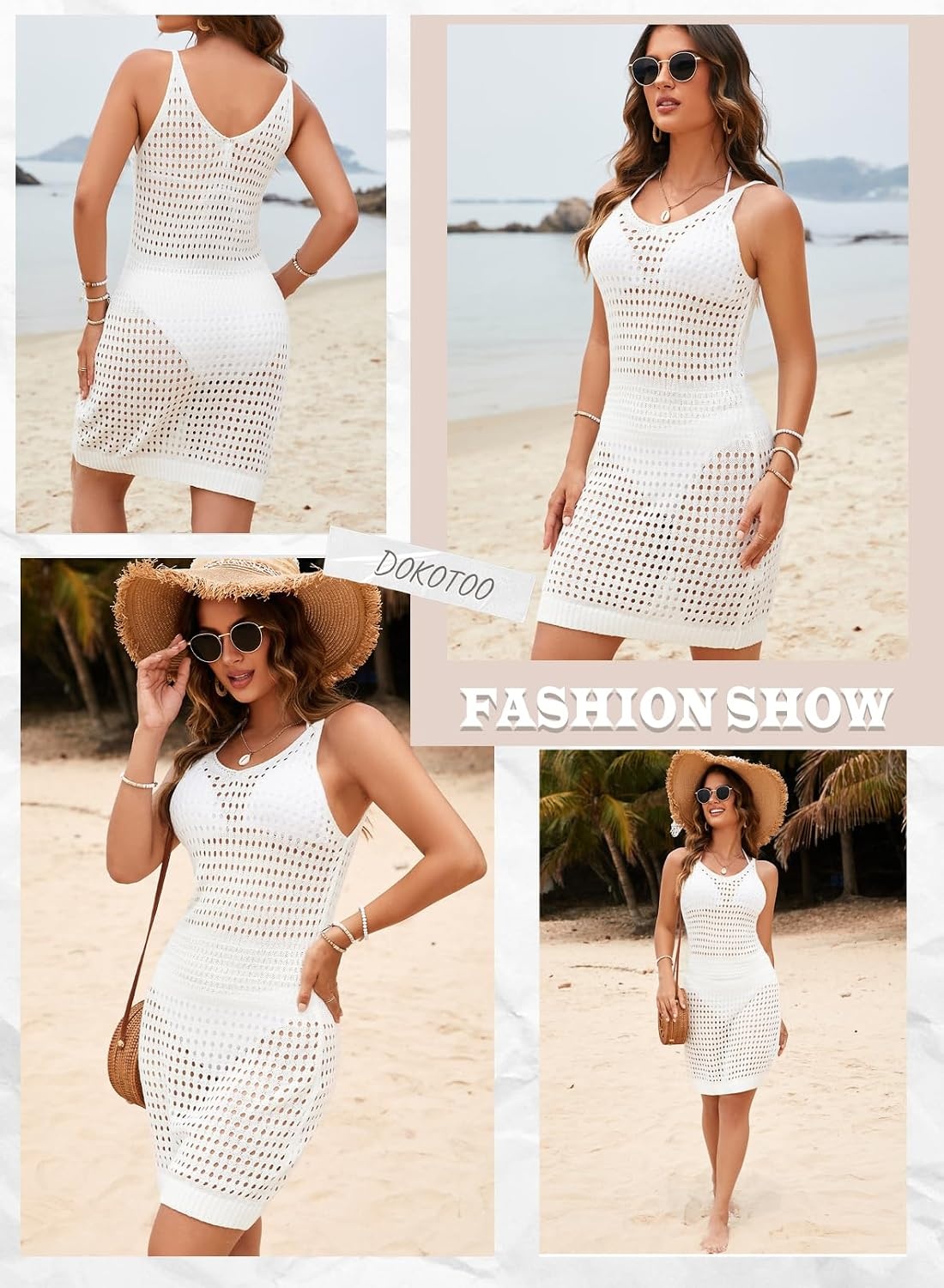 image:imageDokotoo Beach Cover Ups for Women 2026 Crochet Knit Coverup DressWhite