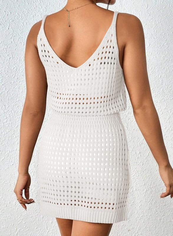 image:imageDokotoo Beach Cover Ups for Women 2026 Crochet Knit Coverup DressWhite