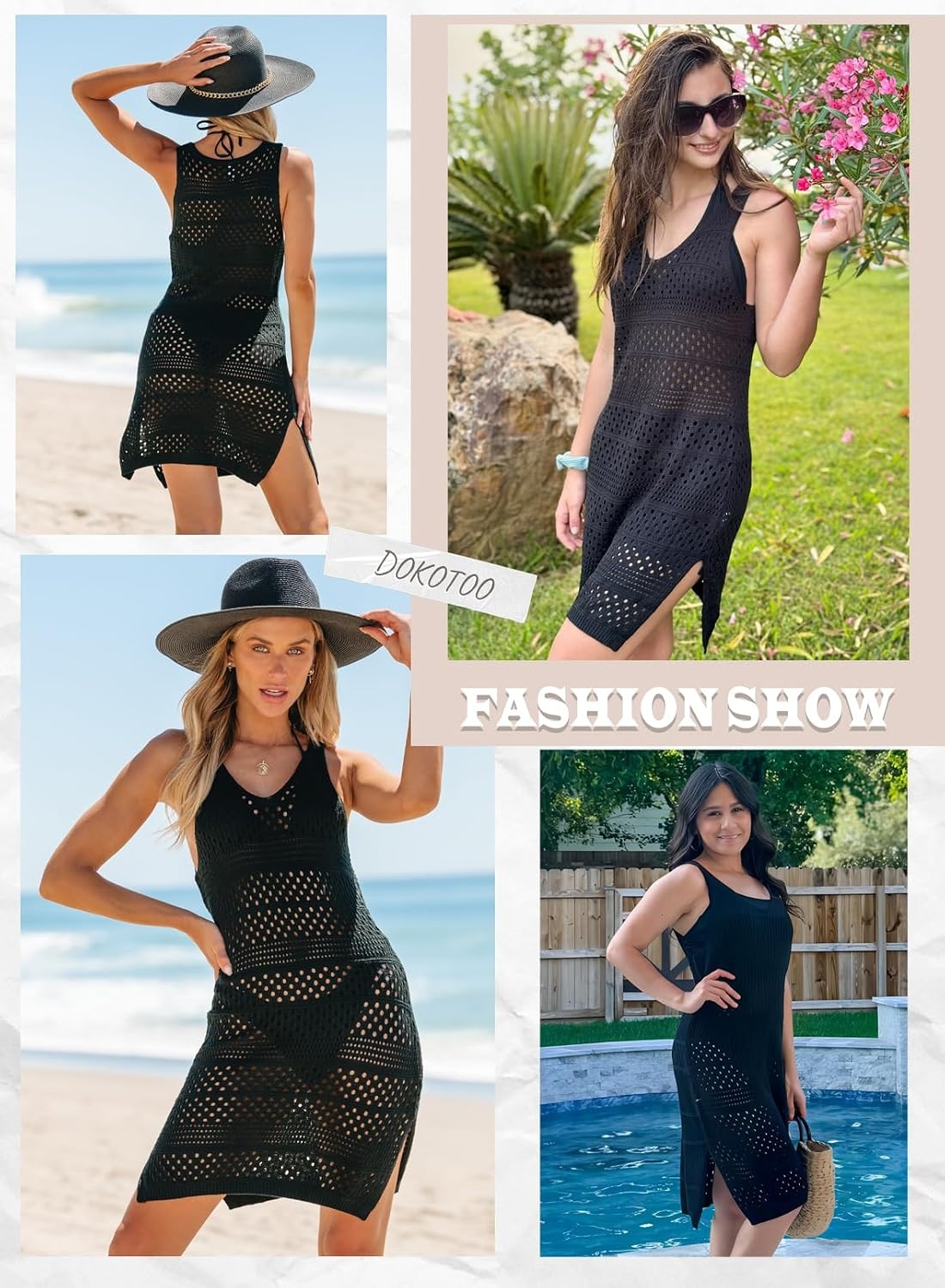 image:imageDokotoo Cover Ups for Swimwear Women Crochet Knit Beach DressBlack
