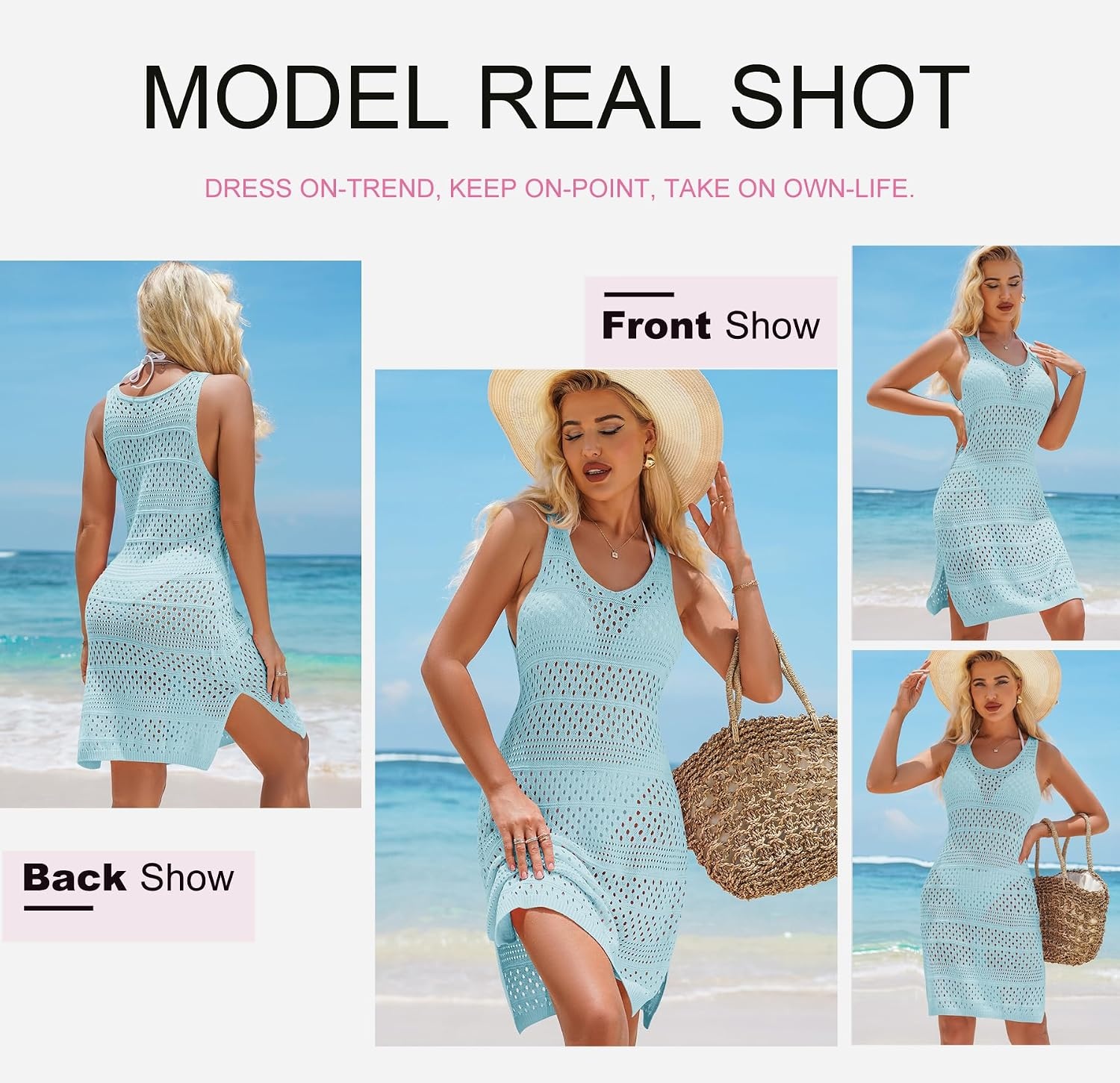 image:imageDokotoo Cover Ups for Swimwear Women Crochet Knit Beach DressBlue