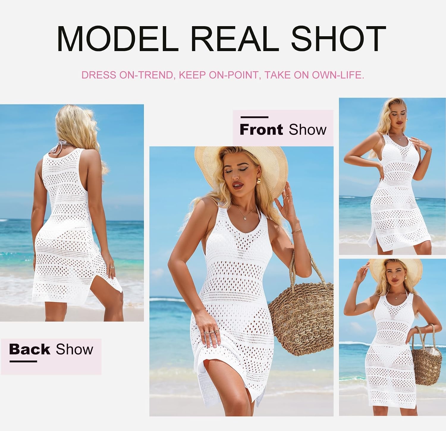 image:imageDokotoo Cover Ups for Swimwear Women Crochet Knit Beach DressWhite
