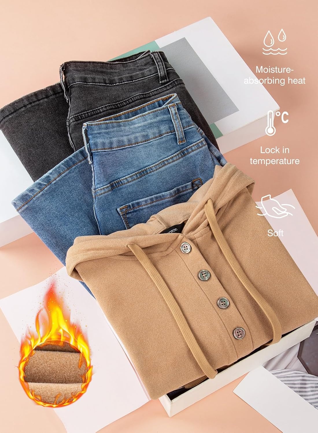 image:imageDokotoo Hoodies for Women Long Sleeve Drawstring Button V Neck Fleece Casual Lightweight Pullover Sweatshirt Hooded TopsBrown