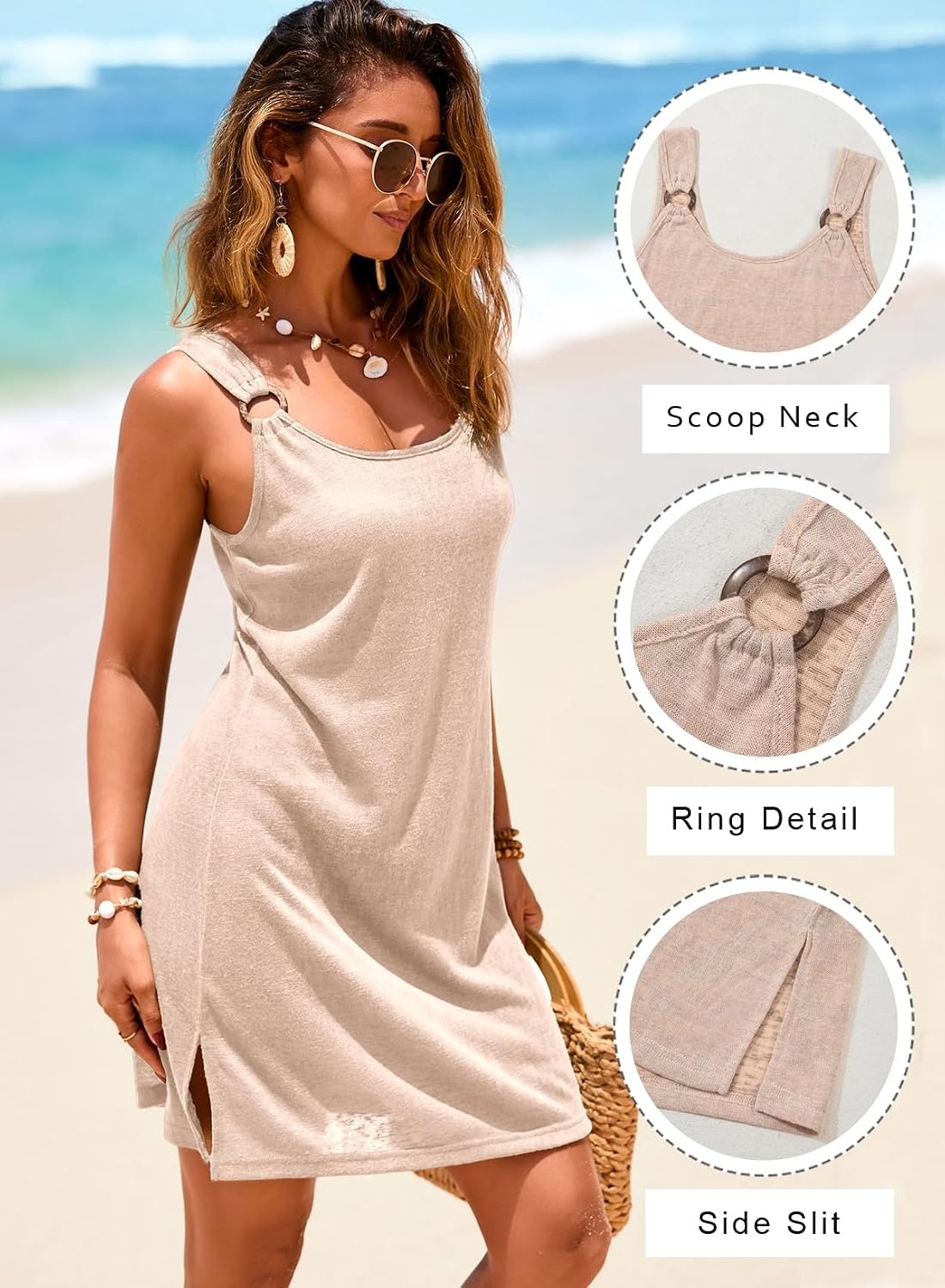 image:imageDokotoo Swimsuit Coverup for Women Sheer Beach Cover Up DressBeige