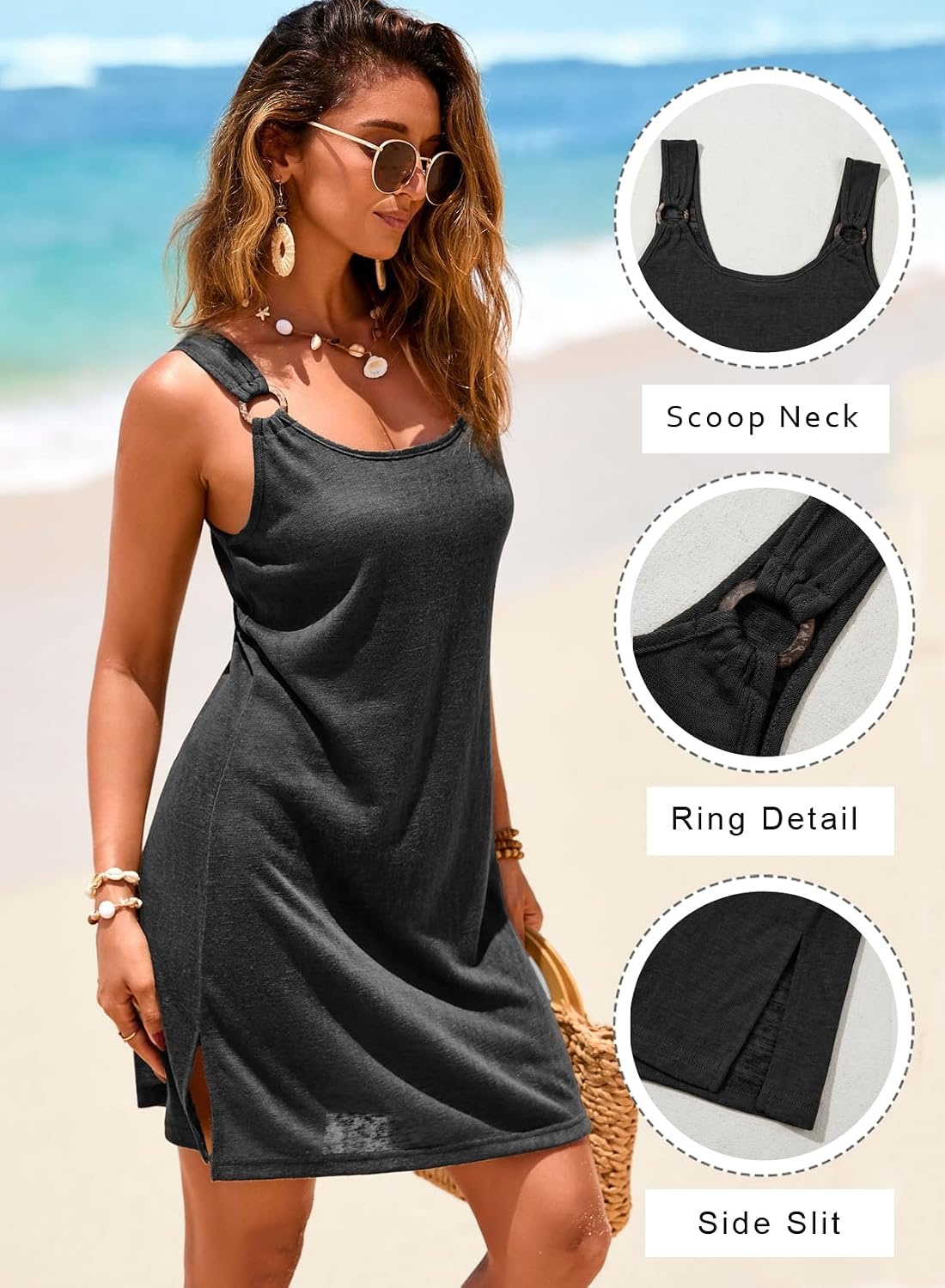 image:imageDokotoo Swimsuit Coverup for Women Sheer Beach Cover Up DressBlack