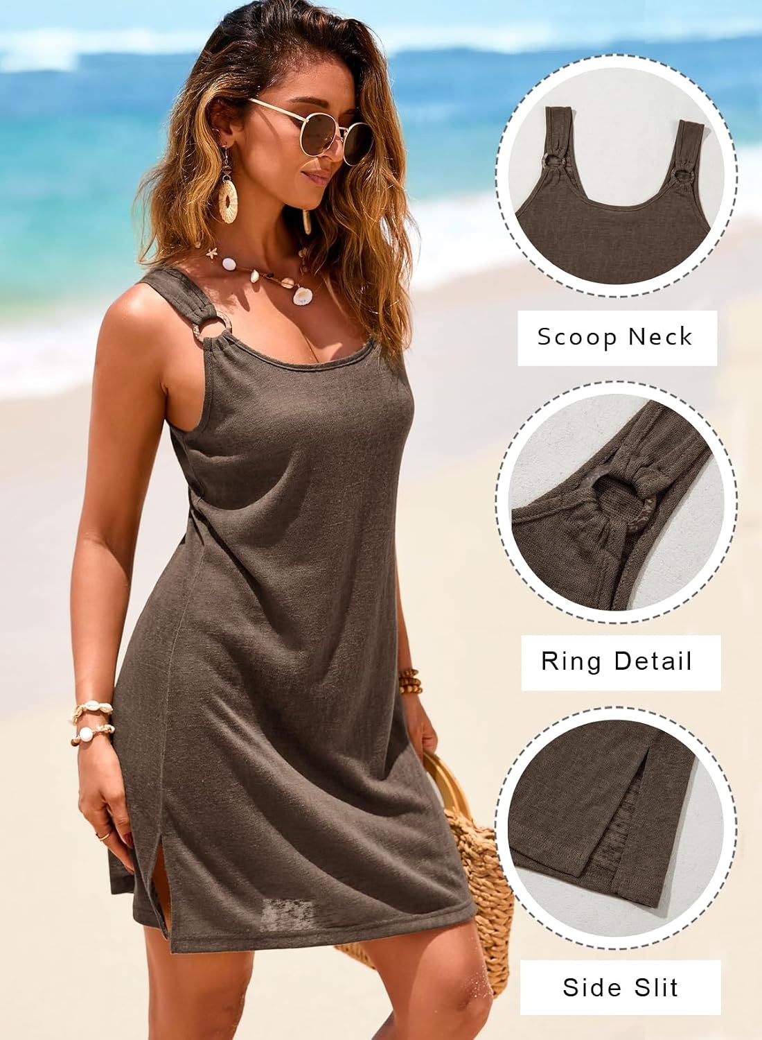 image:imageDokotoo Swimsuit Coverup for Women Sheer Beach Cover Up DressCoffee Brown