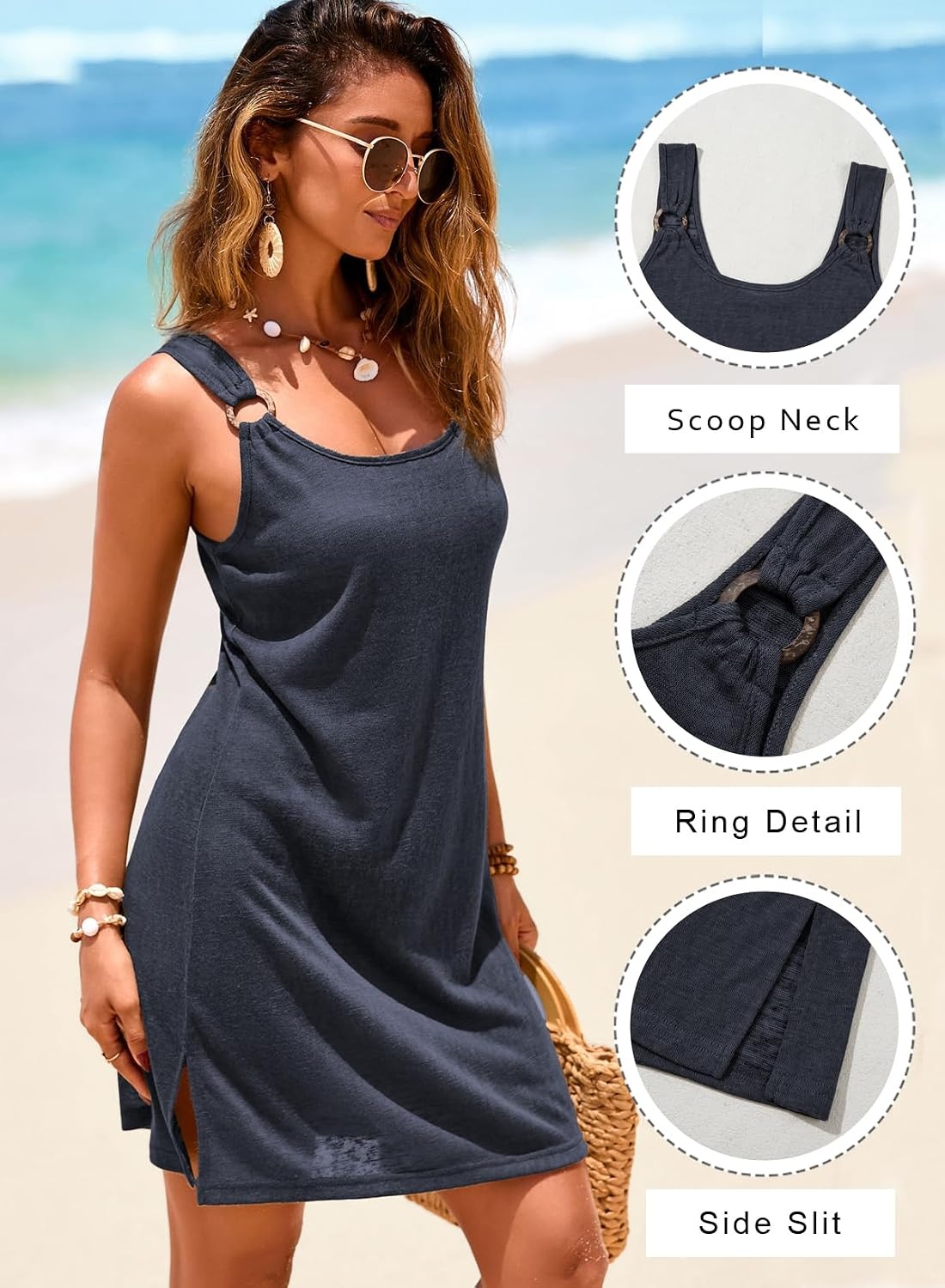 image:imageDokotoo Swimsuit Coverup for Women Sheer Beach Cover Up DressNavy Blue