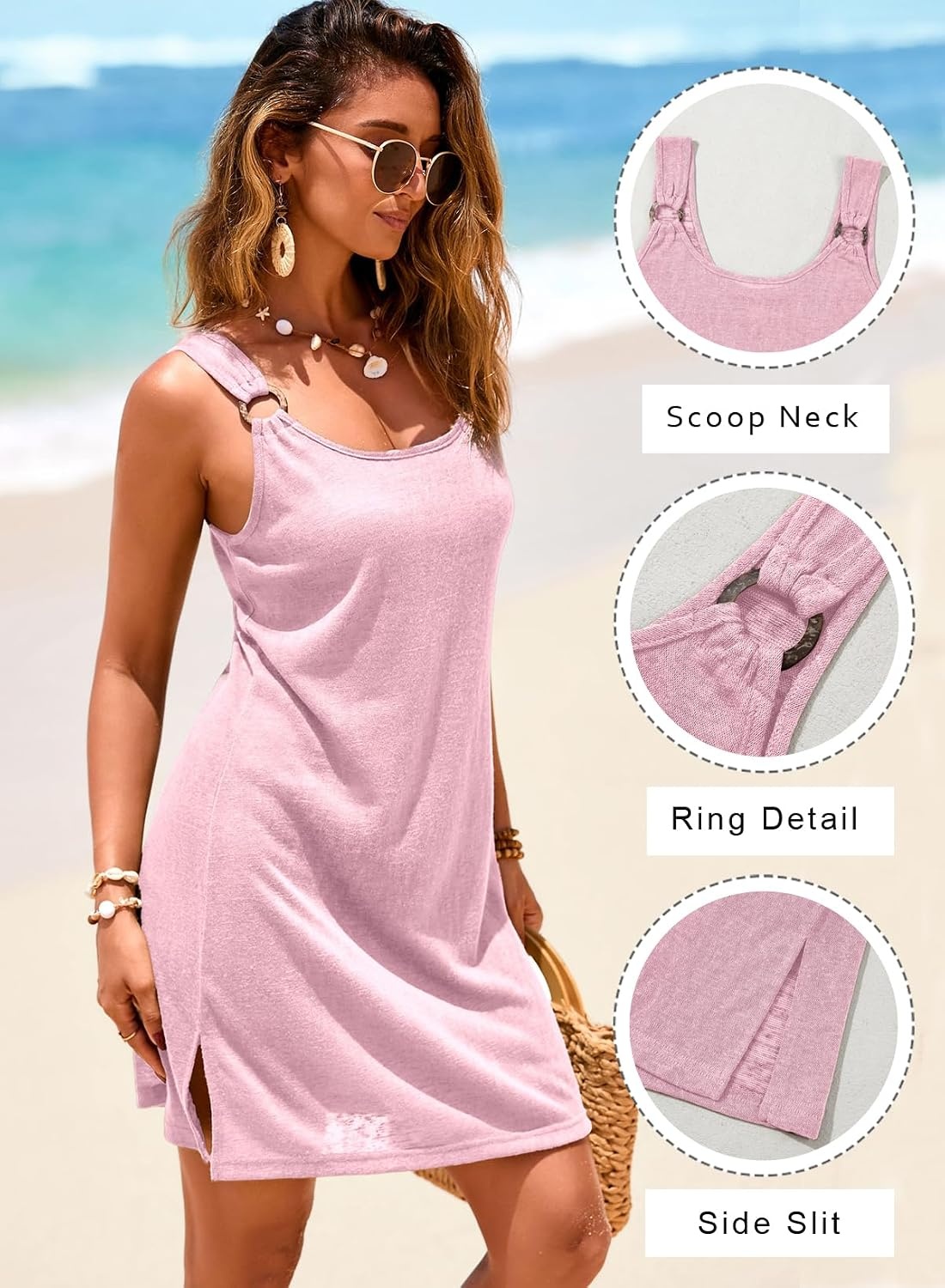 image:imageDokotoo Swimsuit Coverup for Women Sheer Beach Cover Up DressPink