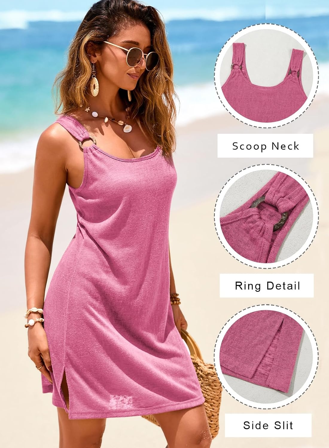 image:imageDokotoo Swimsuit Coverup for Women Sheer Beach Cover Up DressRose