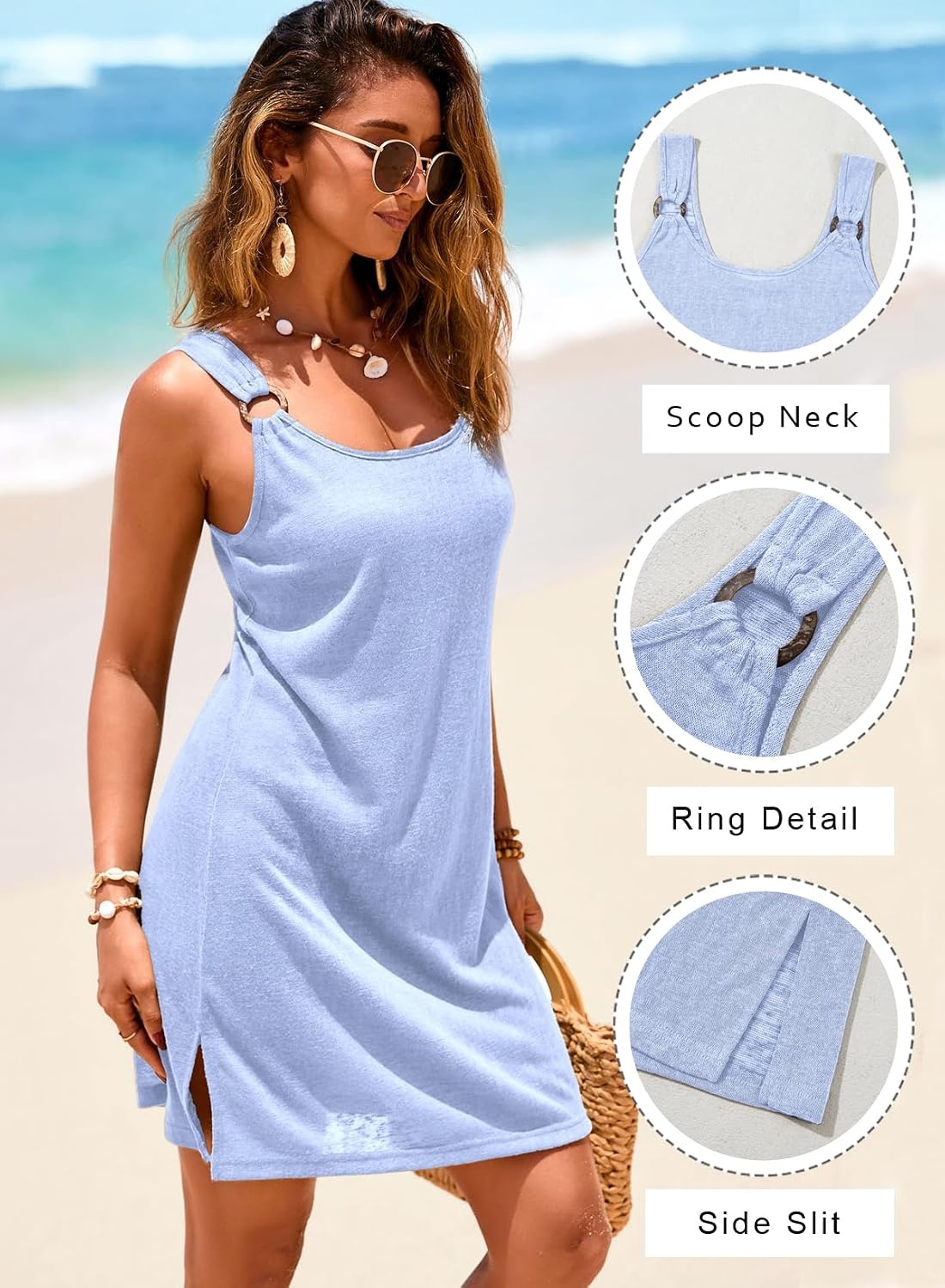 image:imageDokotoo Swimsuit Coverup for Women Sheer Beach Cover Up DressSky Blue
