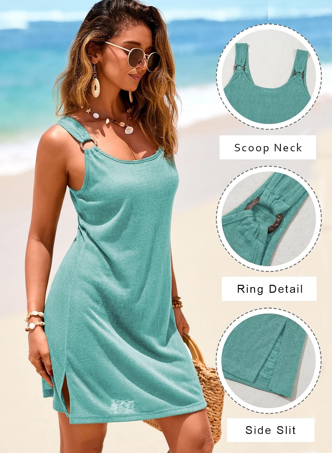 image:imageDokotoo Swimsuit Coverup for Women Sheer Beach Cover Up DressTurquoise