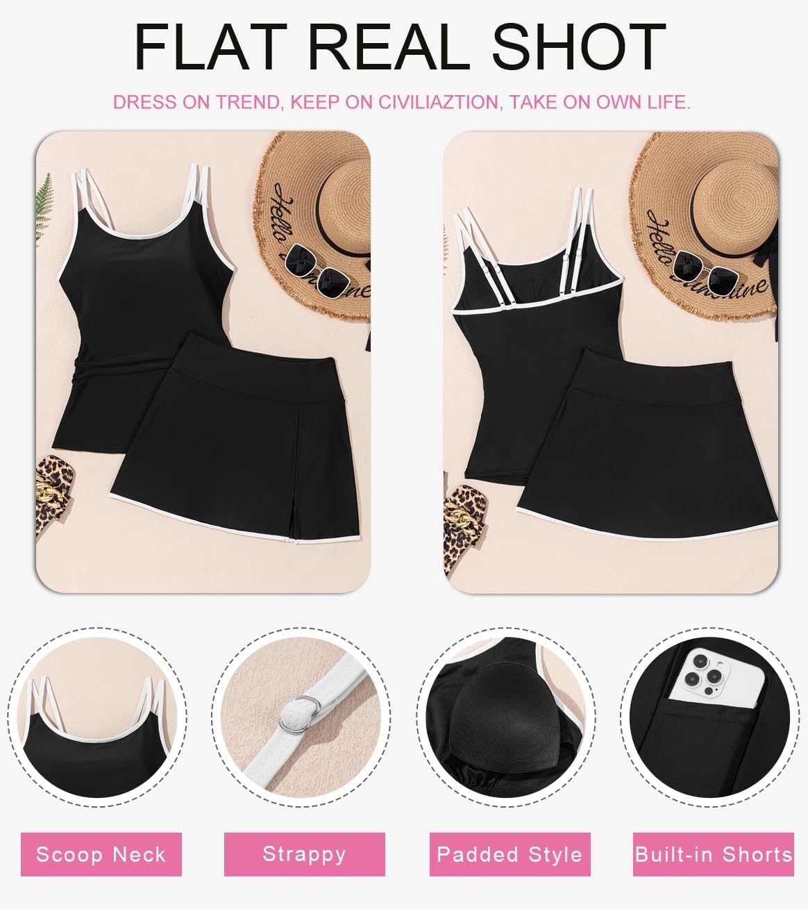image:imageDokotoo Tankini Swimsuits for Women 2026 Modest Two Piece Bathing SuitsBlack