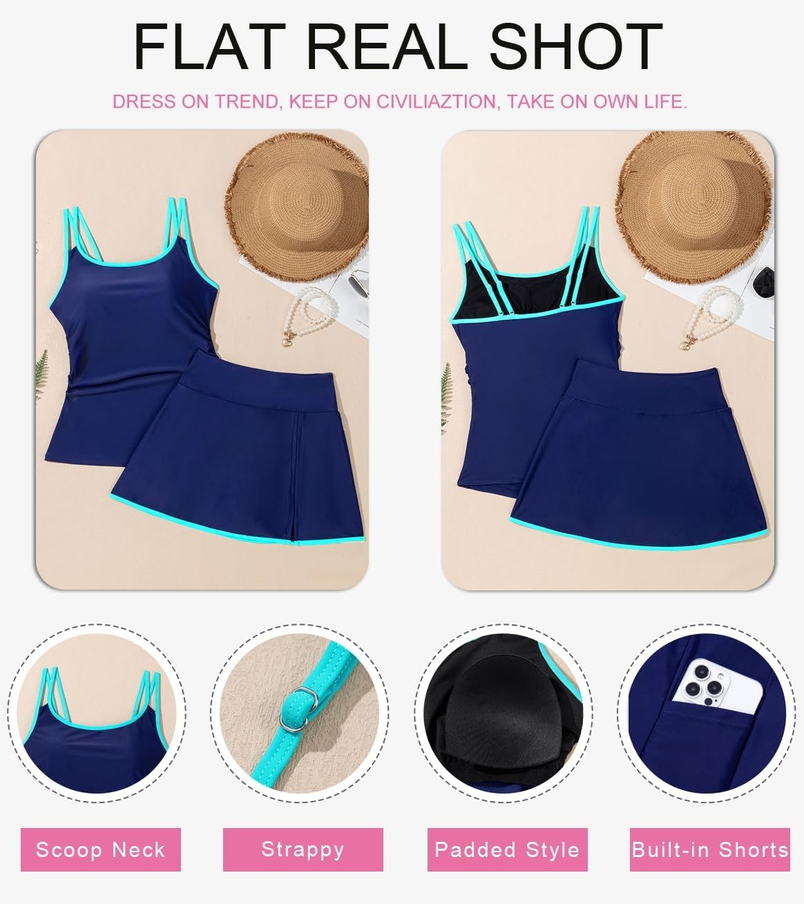 image:imageDokotoo Tankini Swimsuits for Women 2026 Modest Two Piece Bathing SuitsNavy Blue