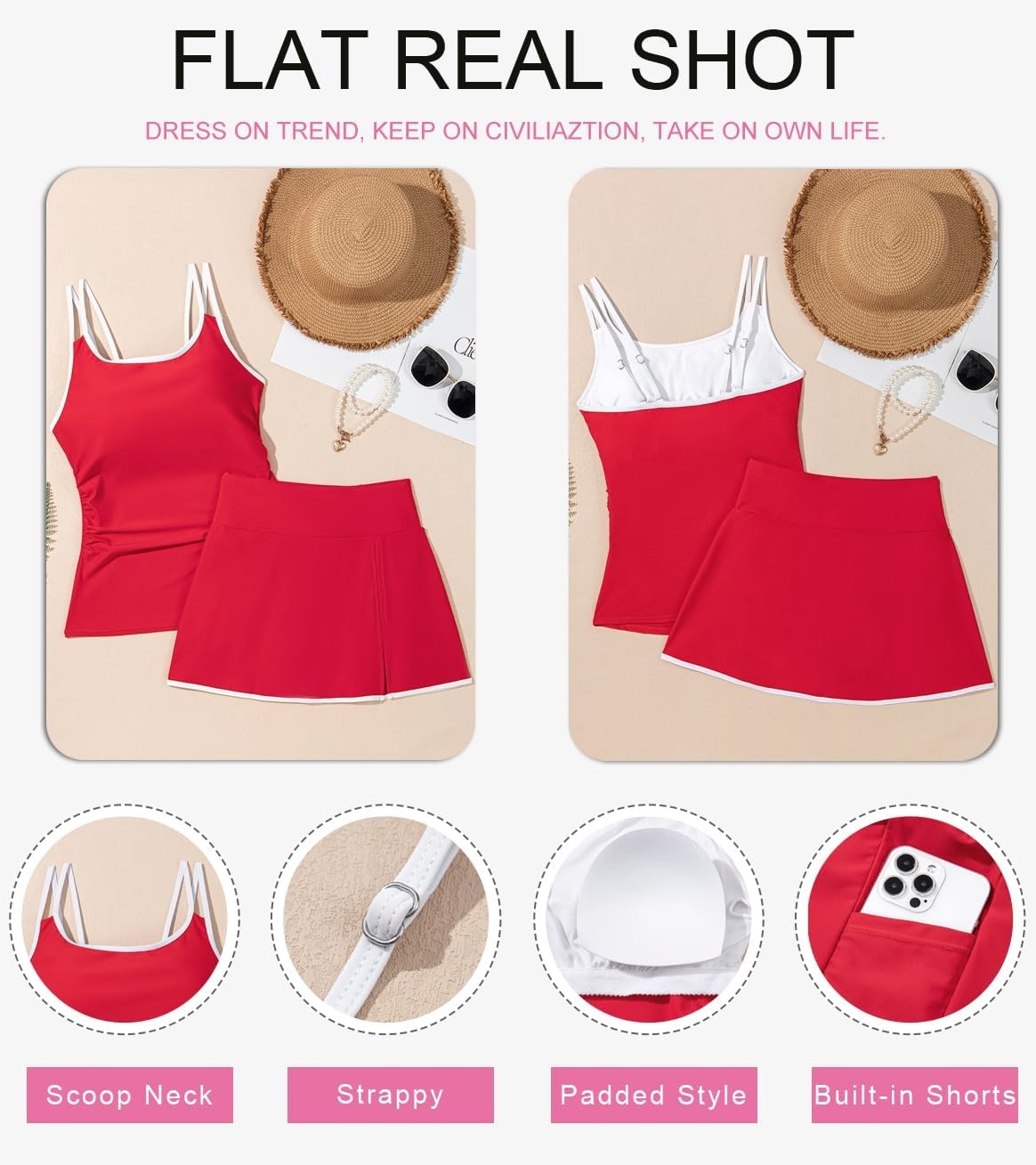 image:imageDokotoo Tankini Swimsuits for Women 2026 Modest Two Piece Bathing SuitsRed