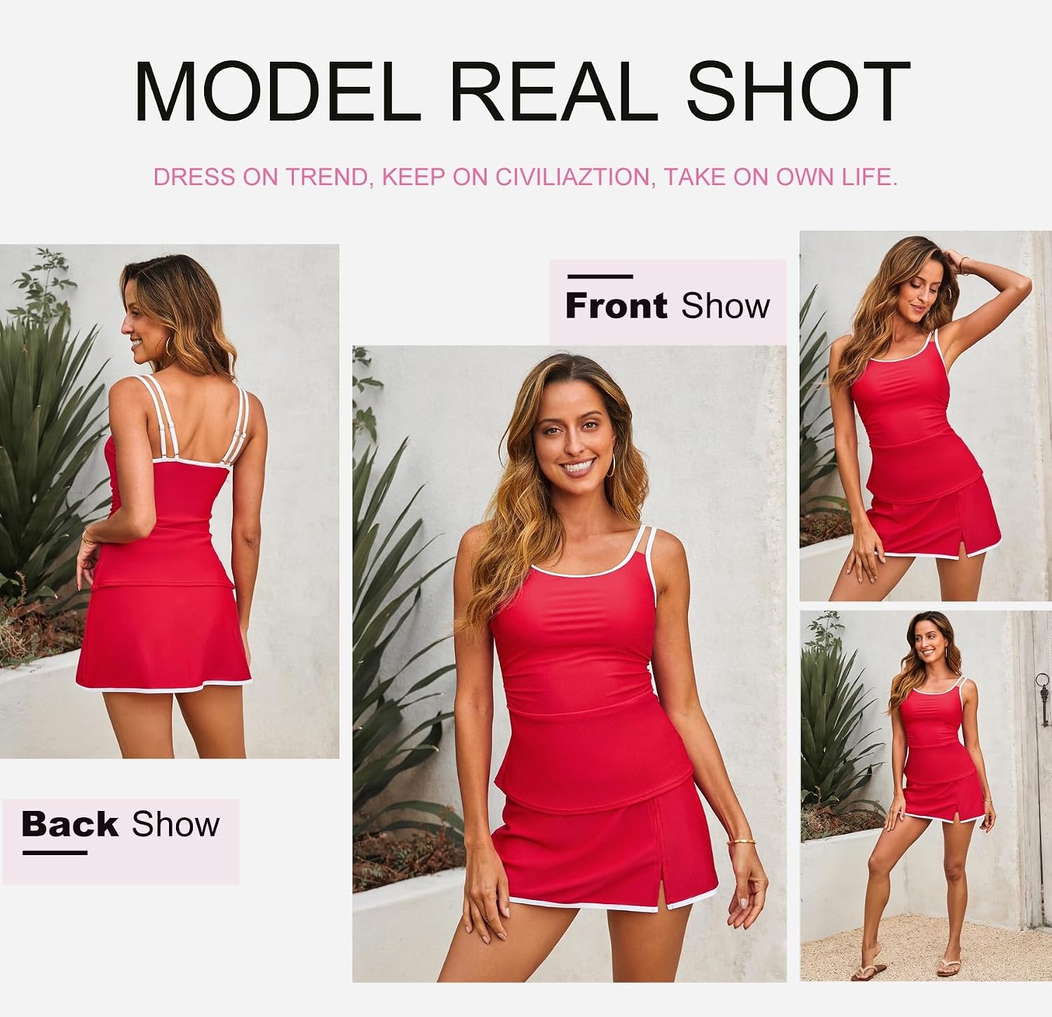 image:imageDokotoo Tankini Swimsuits for Women 2026 Modest Two Piece Bathing SuitsRed