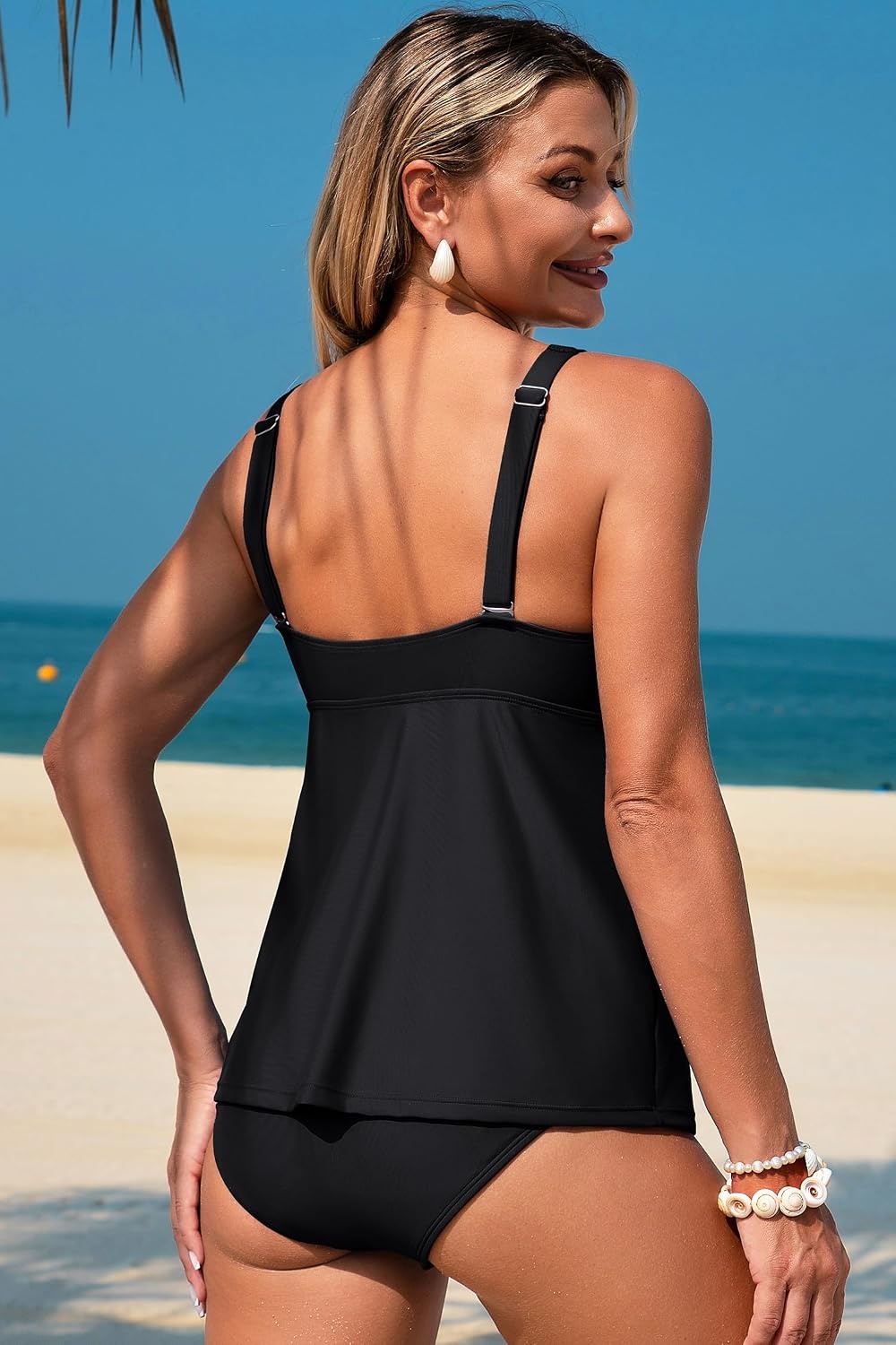 image:imageDokotoo Tankini Swimsuits for Women V Neck Tummy Control Two Piece Bathing Suit with High Waisted Bottom SwimwearBlack